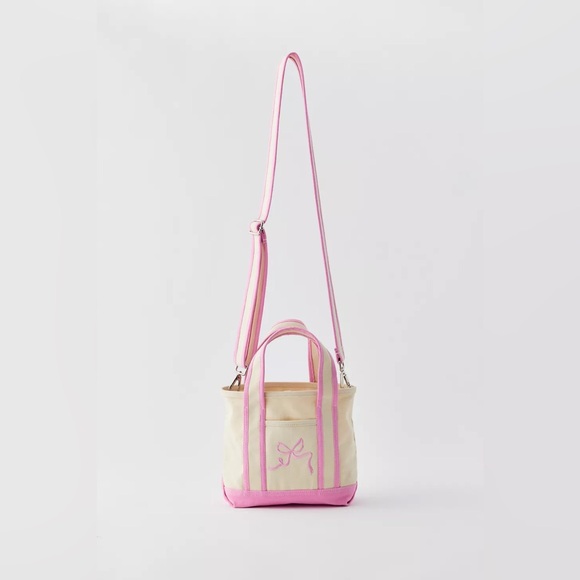 Kimchi Blue Embroidered Mini Canvas Tote Bag in Pink Bow Strap New - Picture 2 of 5